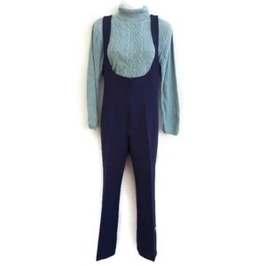 Obermeyer Ski Pant Bibs Navy Zip Stretch Snow Gaiters Stirrup Japan 10